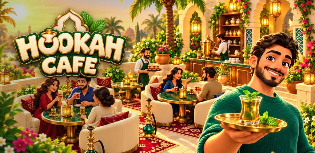 Hookah Cafe: guests relaxing in a garden café at golden hour